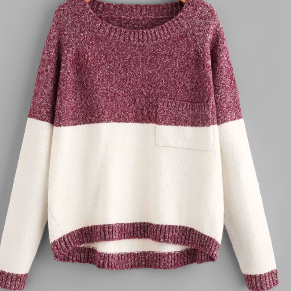 SHEIN Colorblock Maroon & White Sweater
